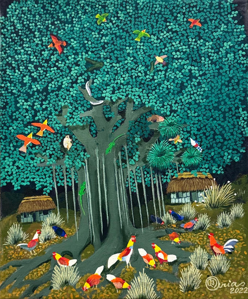 El Maestro (Luis Joaquín Rodríguez Arias), "Los vecinos del jaguey," 2022. Acrylic on canvas. 14" x 17". #5348F.
