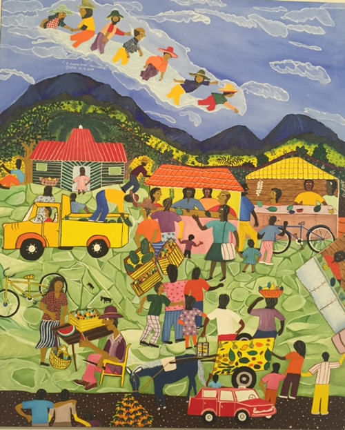 Llopiz (Angel Llopiz Martinez), "7 enanos en el mercado," 2010. Oil on canvas. 31”x 21.5” #5434