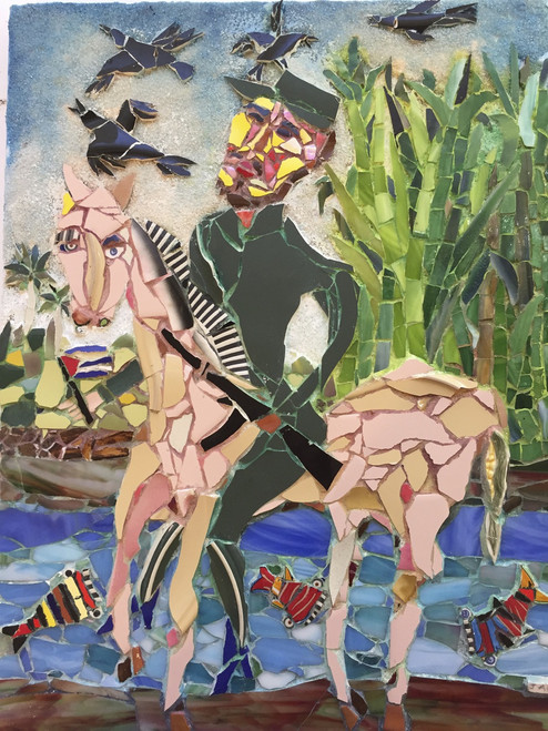Jorge Valdez #6420. Untitled, 2015. Mixed media ceramic tile on canvas. x inches.