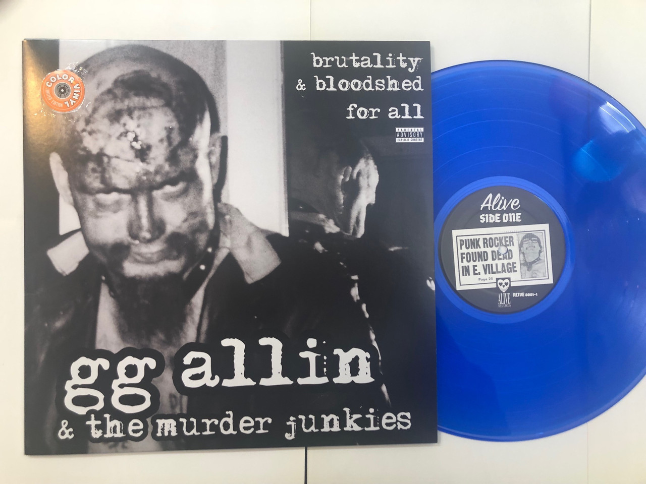 GG ALLIN and The Murder Junkies - Brutality & Bloodshed For All- NEW COVER!  LTD ED BLUE VINYL LP