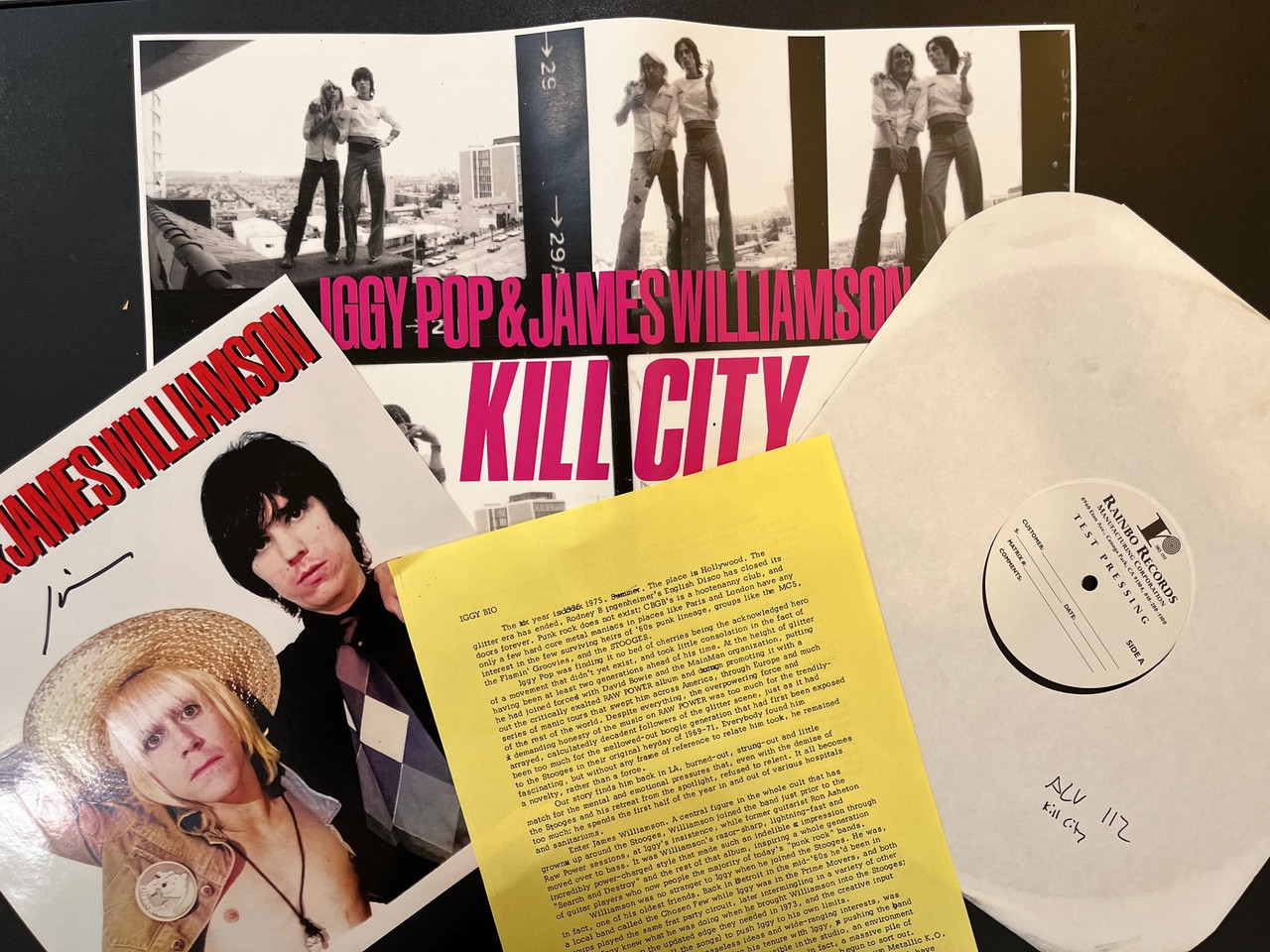 IGGY POP - KILL CITY TEST PRESSING SET - WITH EXTRAS & SPECIAL COVER  AUTOGRAPHED BY JAMES WILLIAMSON!!