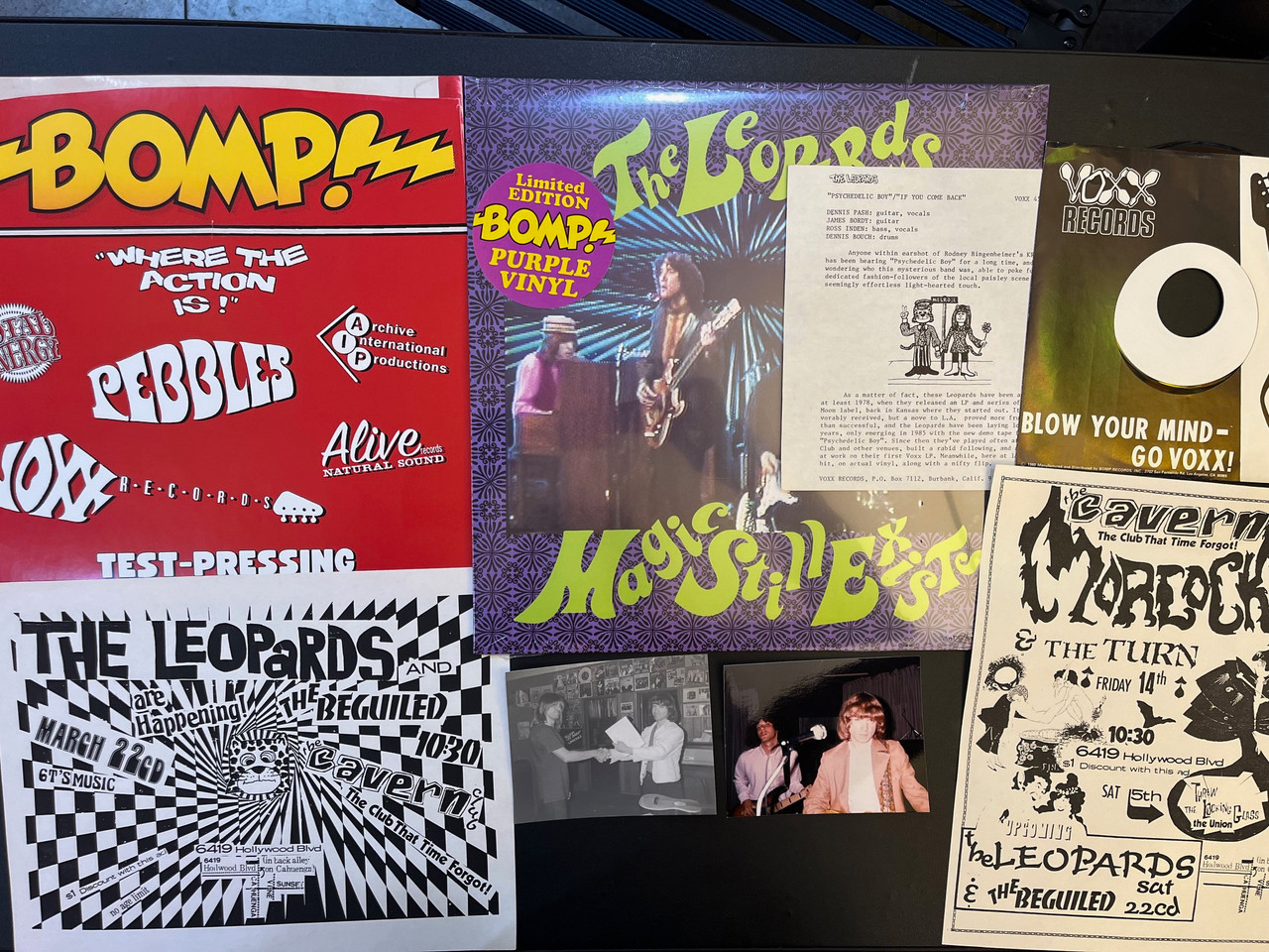 LEOPARDS 1986 45 TEST PRESSING SET- W, LP, ORIGINAL CAVERN CLUB