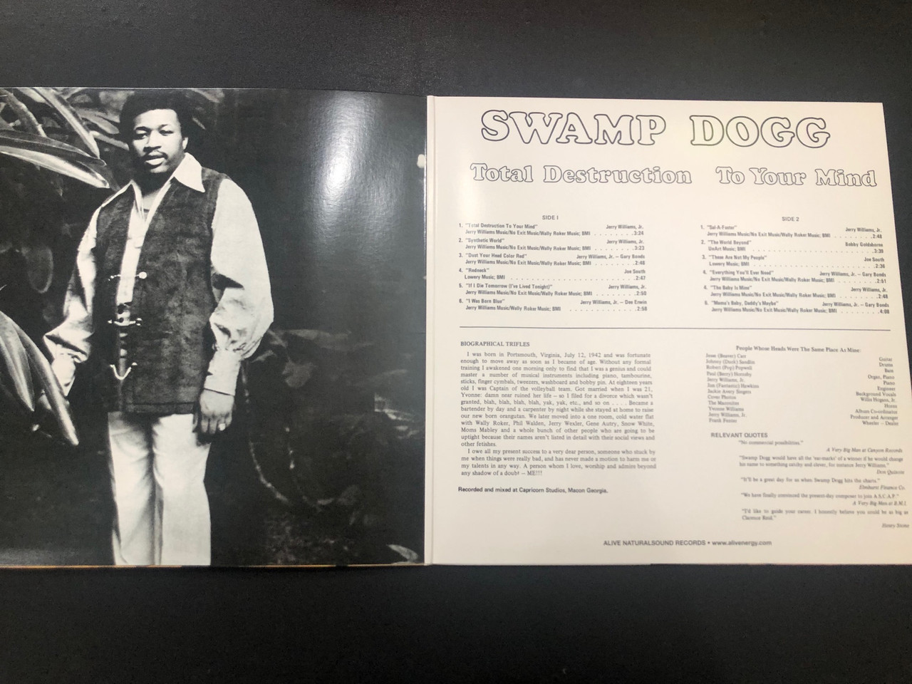 SWAMP DOGG -TOTAL DESTRUCTION TO YOUR MIND -PURPLE SWIRL LTD ed of 150  Gatefold LP