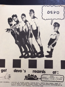 DEVO   - FLIER FOR BOMP STORE- Copy of ORIGINAL from our files! -9x12  DEVO   - FLIER FOR BOMP STORE- Copy of ORIGINAL from our files! -9x12