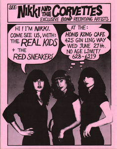 NIKKI AND THE CORVETTES -COPY OF FLIER FROM THE BOMP COLLECTION -WAREHOUSE FIND NIKKI AND THE CORVETTES -COPY OF FLIER FROM THE BOMP COLLECTION -WAREHOUSE FIND