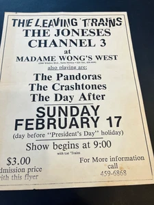 PANDORAS/ JONESES/CHANNEL 3- 1985 ORIGINAL GIG FLIER
