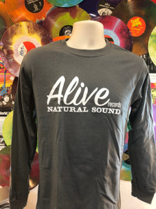 ALIVE LOGO on  CHARCOAL LONG SLEEVED T SHIRT - SALE! ALIVE LOGO on  CHARCOAL LONG SLEEVED T SHIRT - SALE!