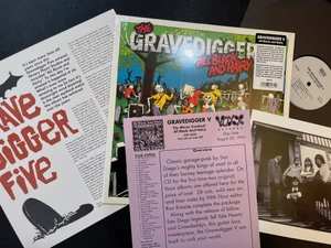 GRAVEDIGGER V - SET #1  -MUNSTER REISSUE -All Black and Hairy - 1984 VOXX PEBBLES style  w SPECIAL SET Cover, photo & BOMP press release!