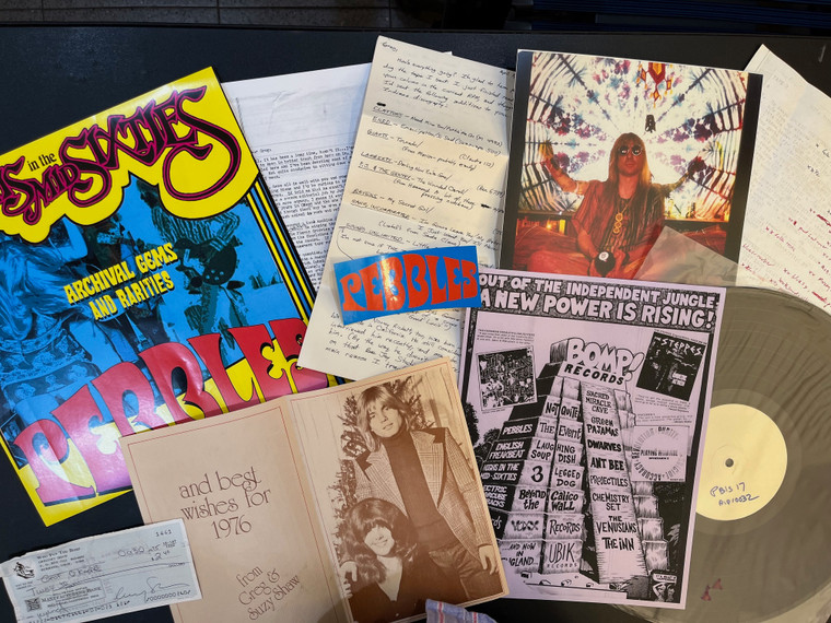 PEBBLES #17 TEST PRESSING SET -with orig. GREG SHAW notes, Bomp Xmas card 1976,  letters, “autograph”,photo  and more!