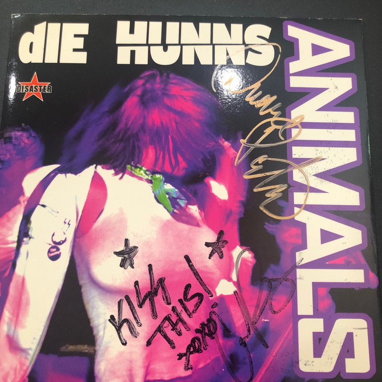 HUNNS (DUANE PETERS) Animals -AUTOGRAPHED by Duane Peters and Corey Parks-PINK MARBLE VINYL PUNK CLASSIC-45 RPM