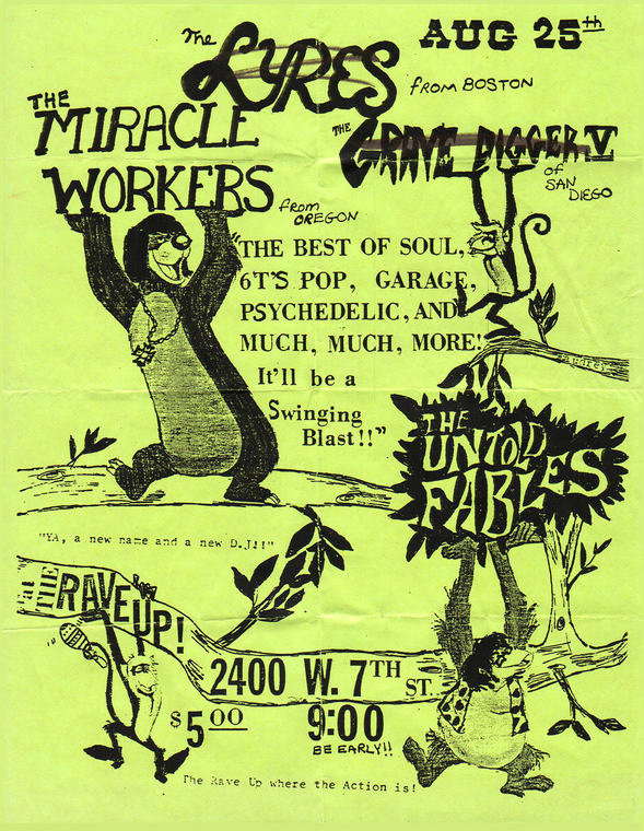 LYRES/ MIRACLE WORKERS/GRAVEDIGGER V IN BOSTON  -COPY OF FLIER FROM THE BOMP COLLECTION - WAREHOUSE FIND