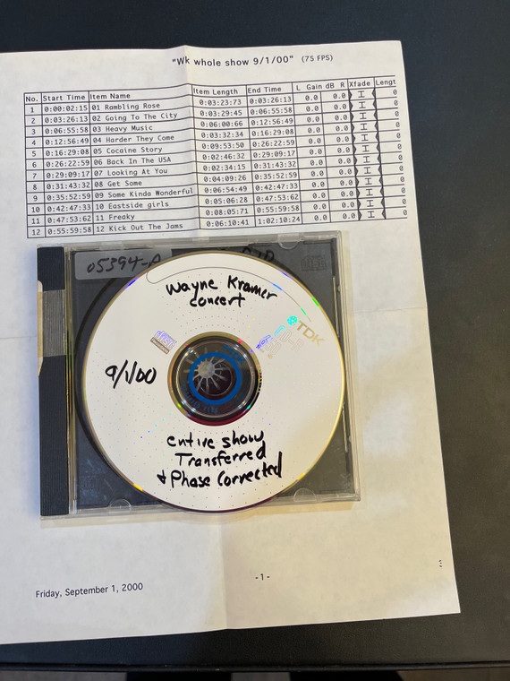 WAYNE KRAMER (MC5)- CONCERT 2000- CD MASTER TEST 