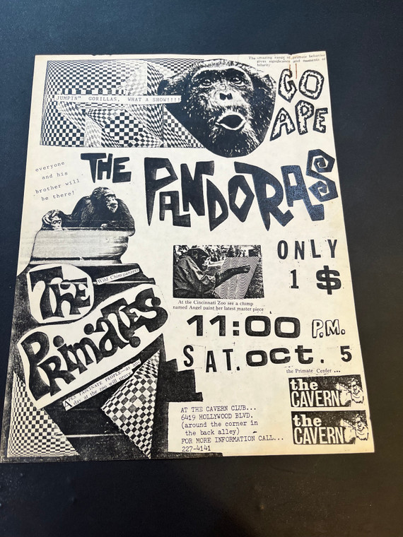 PANDORAS/ PRIMATES AT GREG SHAW'S CAVERN CLUB 1985 !  COPY OF ORIGINAL GIG FLIER