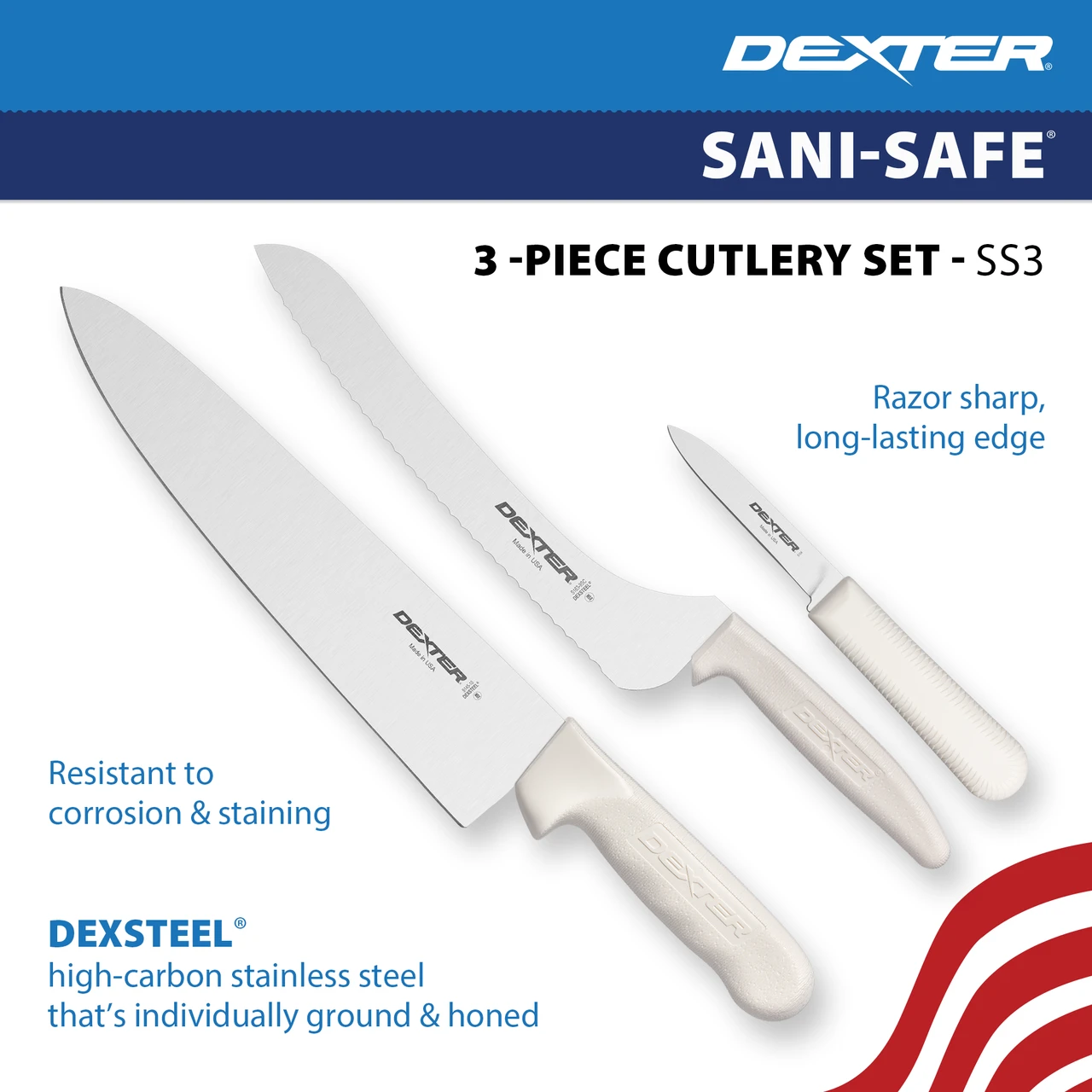 SS3 Sani-Safe® 3 pc. Cutlery Set 3 pc. Cutlery Set | Dexter Russell
