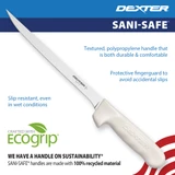 The handle is made of textured polypropylene for durability, grip, and cleanability