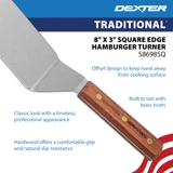 S8698SQ TRADITIONAL® 8" x 3" Hamburger Turner. Offset handle made of rosewood. Brass Rivets.