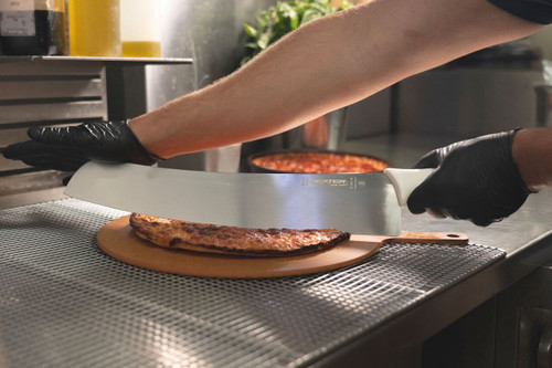 Dexter S160 16" cheese knife cutting pizza