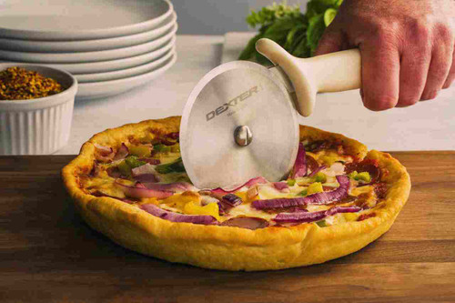 SANI-SAFE® 4" Pizza Cutter cutting pizza