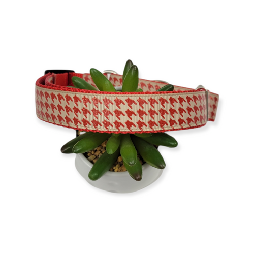 Red & Tan Houndstooth Martingale Dog Collar (Large)