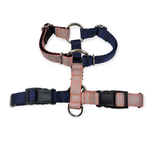 Navy & Coral Cheetah Reflective SureFit Harness (SM)