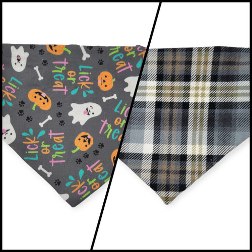 Lick or Treat/Plaid Slip-on Scrunchie Bandana (Medium)