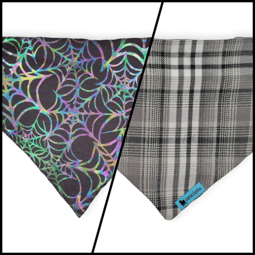 Spiderwebs/ Gray Plaid Slip-on Scrunchie Bandana (Large)