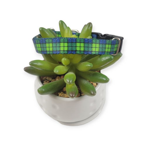 Blue And Green Plaid Dog Collar (X-Small)