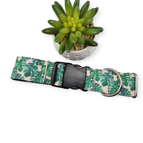 Pink Monstera Dog Collar (X-Large)