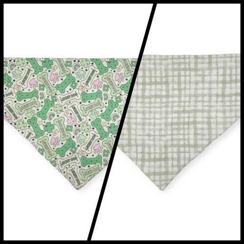 St. Patrick's Day Lucky Dog / Gingham Sage Plaid Slide-on Bandana (X-Large)