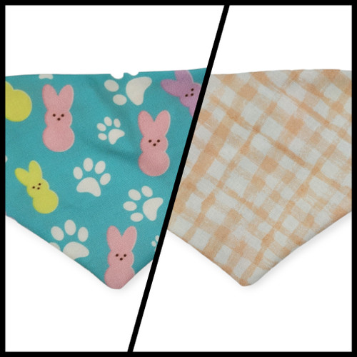 Easter Bunny Paw Prints/ Peach Gingham Plaid Slip-on Scrunchie Bandana (X-Small)