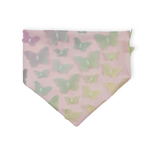 3D Pastel Rainbow Butterflies on Pink Slip-on Scrunchie Bandana (Medium) - #2