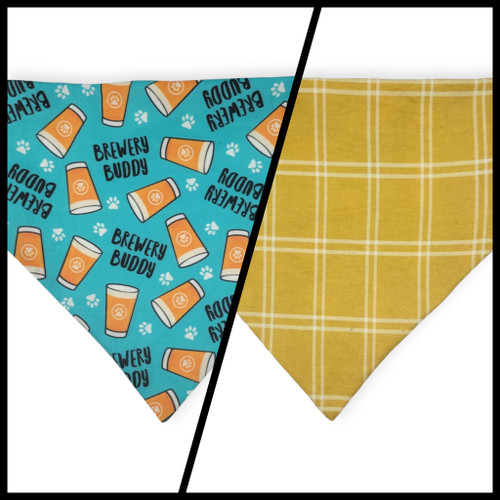 Brewery Buddy/Mustard Plaid Slip-on Scrunchie Bandana (Large)