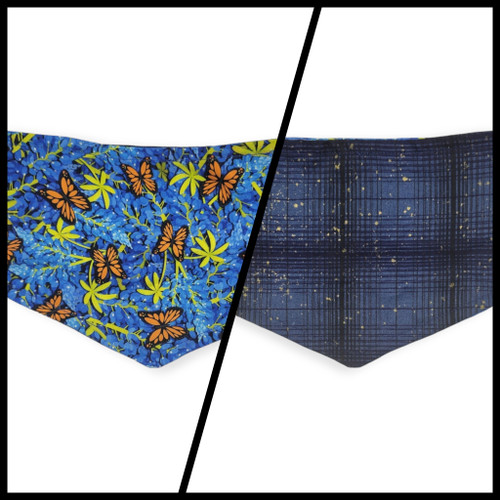Bluebonnets & Butterflies/Navy Plaid Reversible Tie-on Bandana (X-Small)