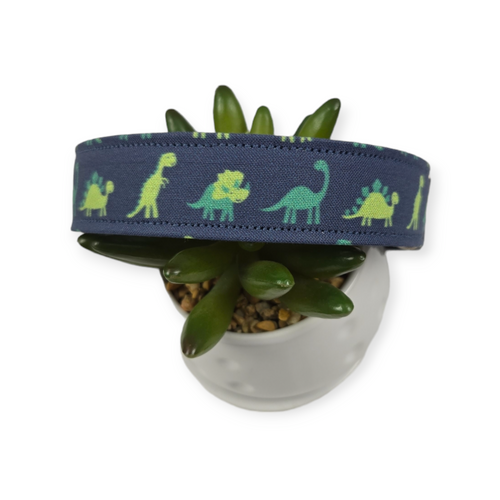 Green Dinosaurs on Navy Collar (Large)