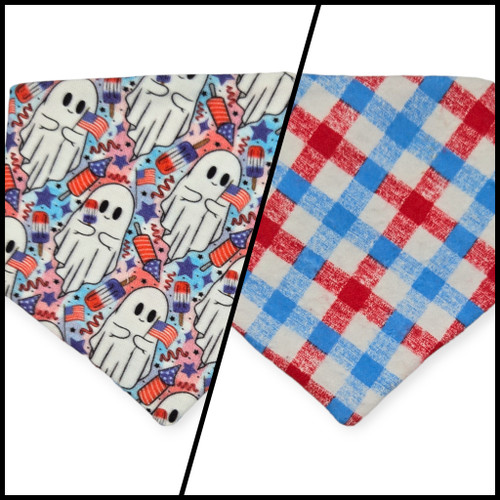 Patriotic Ghosts/Patriotic Plaid Slip-on Scrunchie Bandana (XX-Small)