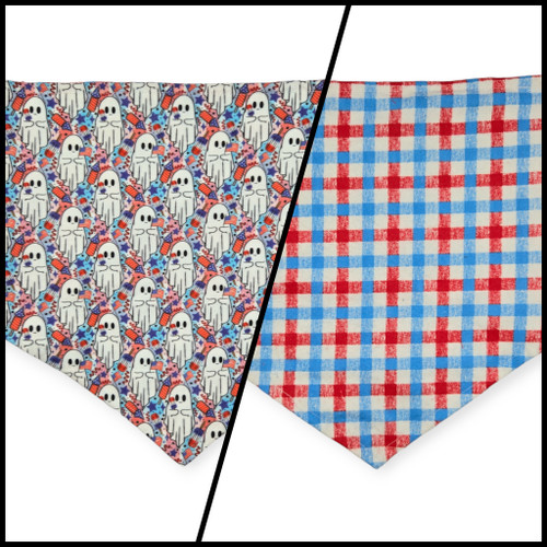 Patriotic Ghosts/Patriotic Plaid Tie-on Bandana (Large)