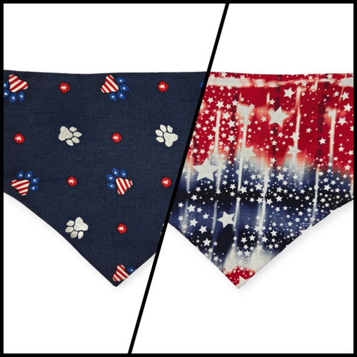 Navy Paw Prints/Tie Dye Star Patriotic Slip-on Scrunchie Bandana (Medium)