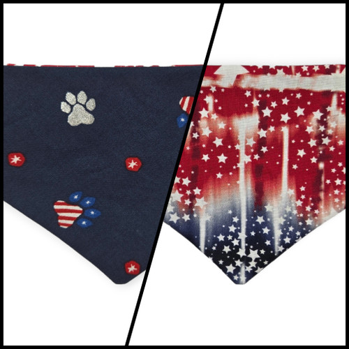 Navy Paw Prints/Tie Dye Star Patriotic Slip-on Scrunchie Bandana (X-Small)