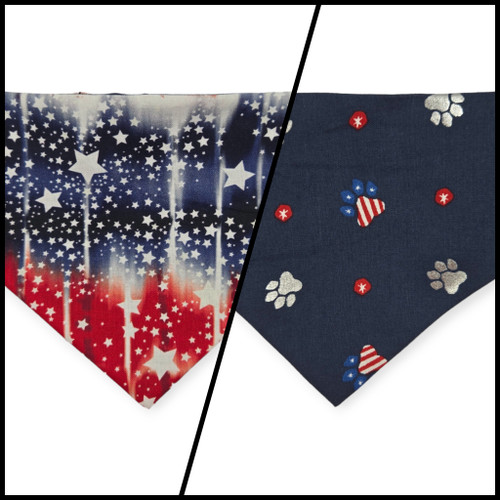 Navy Paw Prints/Tie Dye Star Patriotic Slip-on Scrunchie Bandana (Small)