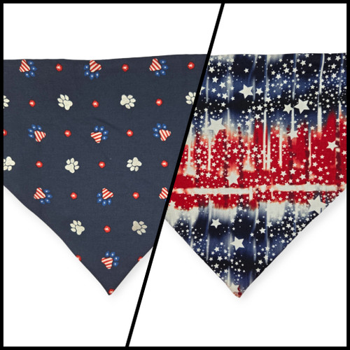 Navy Paw Prints/Tie Dye Star Patriotic Slip-on Scrunchie Bandana (X-Large)