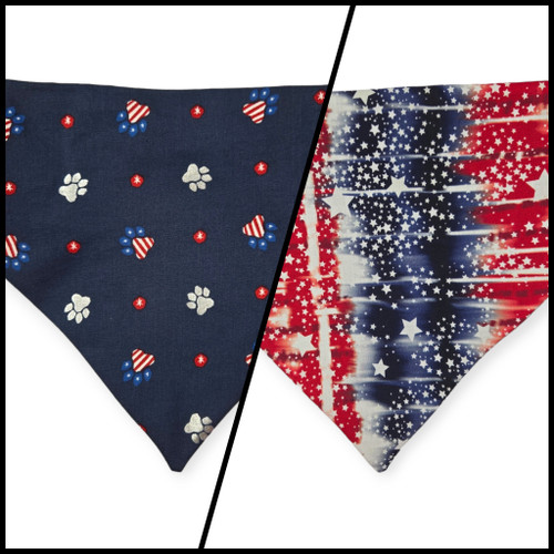 Navy Paw Prints/Tie Dye Star Patriotic Slip-on Scrunchie Bandana (Large)