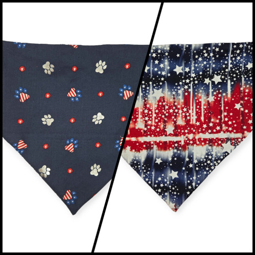 Navy Paw Prints/Tie Dye Star Patriotic Slip-on Scrunchie Bandana (Large/X-Large)