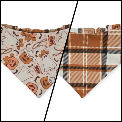Cowboy Halloween/Burnt Orange Plaid Slip-on Scrunchie Bandana (Medium/Large)