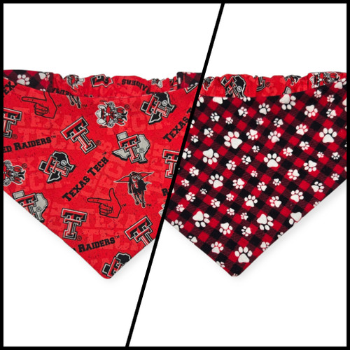 Raiders/Paws on Buffalo Plaid Reversible Slip-on Scrunchie Bandana (Medium)