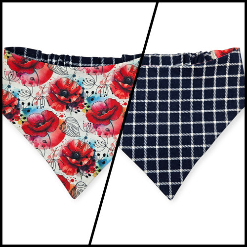 Watercolor Poppy/Navy Windowpane Plaid Reversible Slip-on Scrunchie Bandana (Large/X-Large)