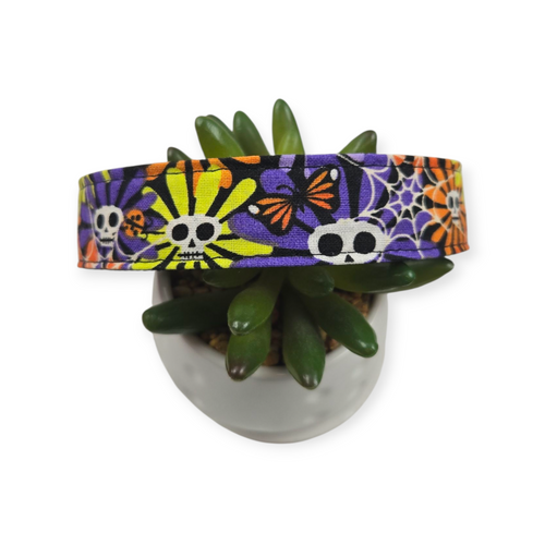 Skull Head Flowers Dog Collar (Large)