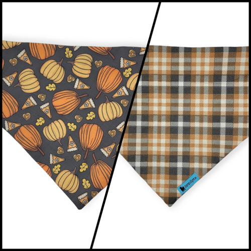 Retro Pumpkin Spice/Fall Plaid Reversible Slip-on Scrunchie Bandana (Large)