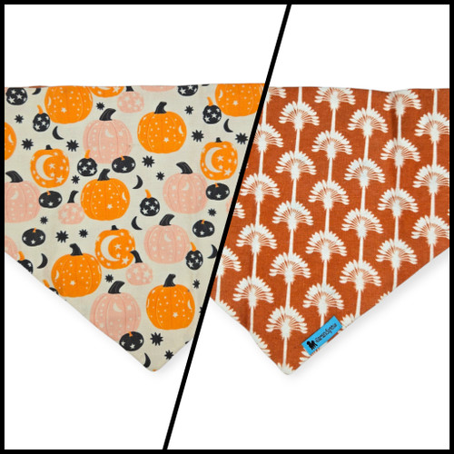 Pumpkin Fall Moon & Stars Boho/Art Deco Palms Slip-on Scrunchie Bandana (Medium)