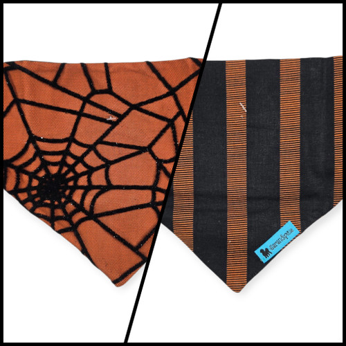 Velvet Spider Webs/Halloween Stripe Slip-on Scrunchie Bandana (X-Small)