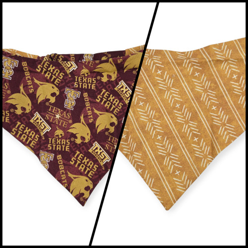 Bobcats /Mustard Mudcloth Reversible Slip-on Scrunchie Bandana (Small)